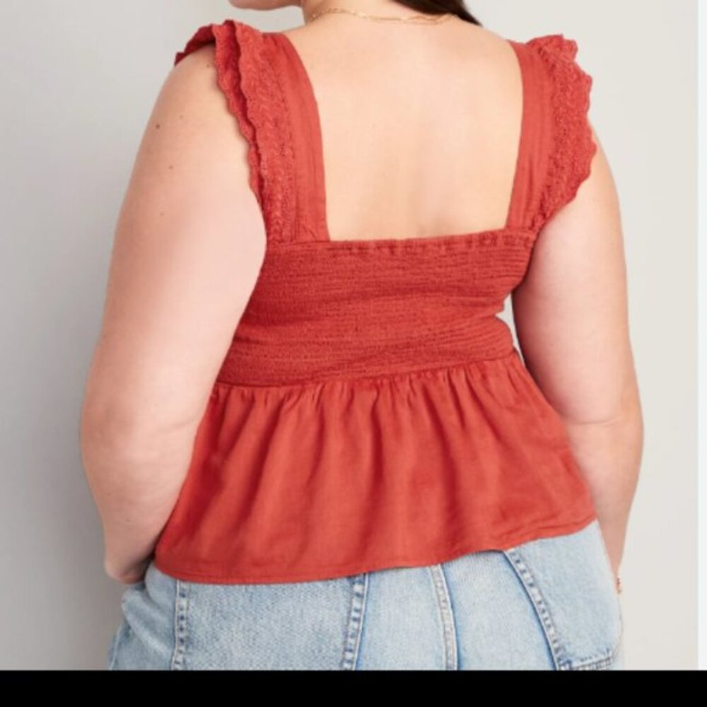 Old Navy - Fitted Smocked Flutter-Sleeve Cutwork Top - Picture 2 of 6
